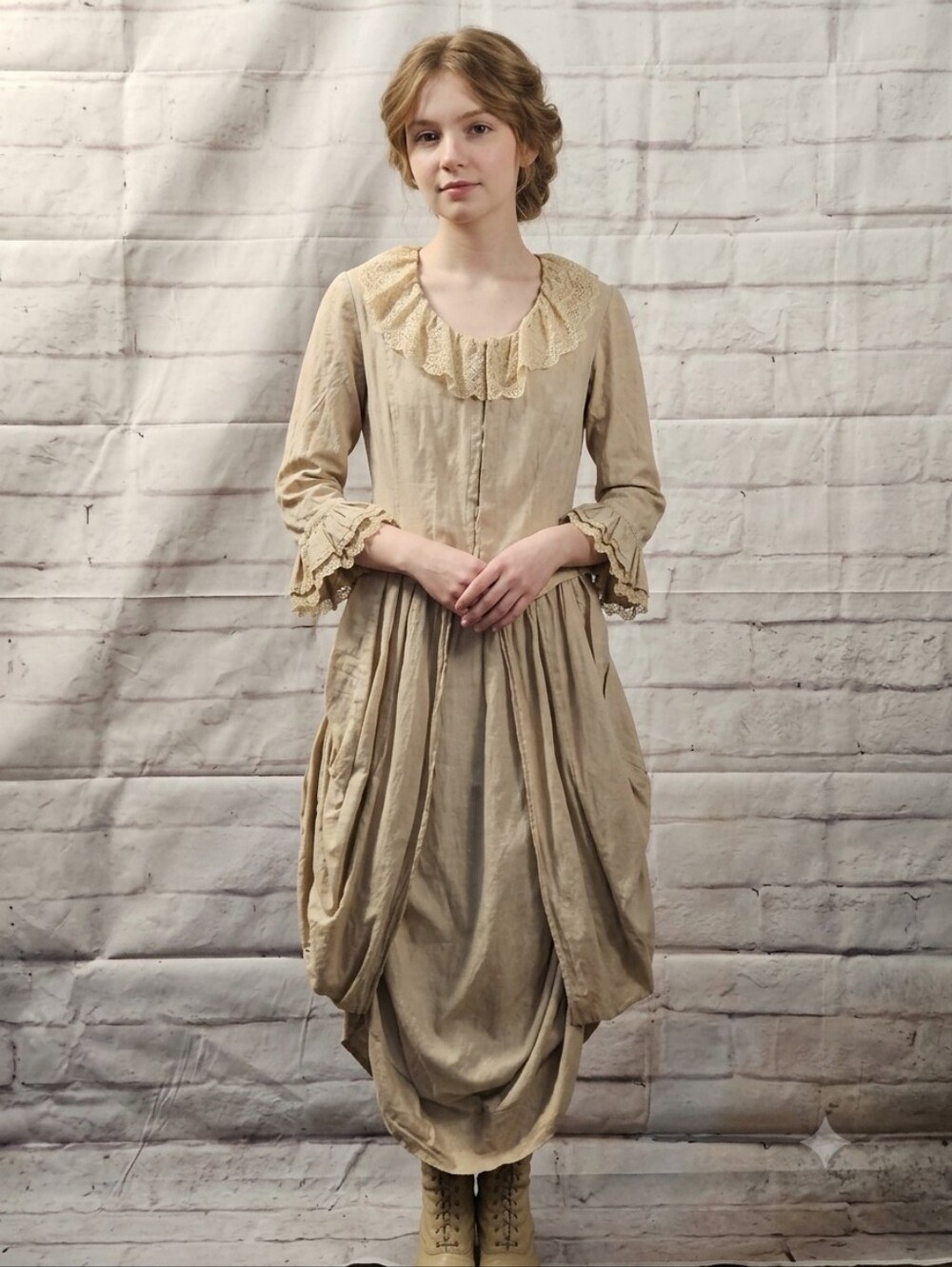 Candela NYC 2004 Vintage-Inspired Lace Collar Cream 100% Cotton Open BottomDress